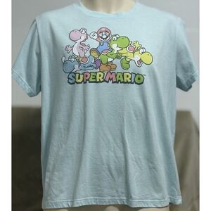 SUPER MARIO BROS blue Poly Cotton Character‎ Logo T-shirt  XL Gamer